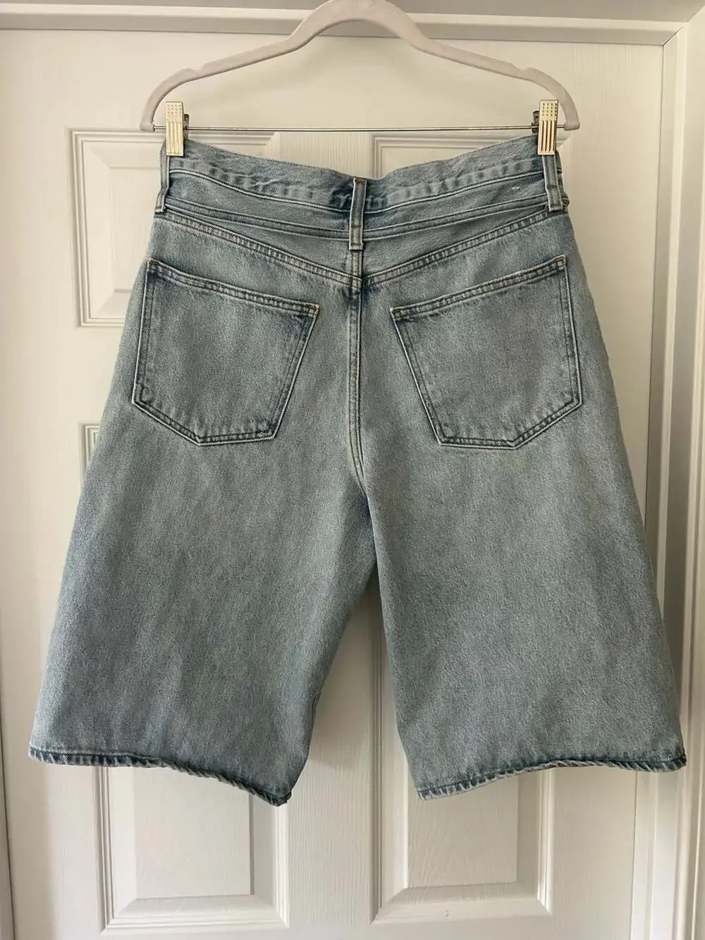 AGOLDE Emmi High Rise Long Denim Shorts in Light Wash